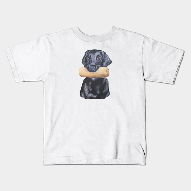 Flatcoated retriever with dumbbell Kids T-Shirt by doggyshop